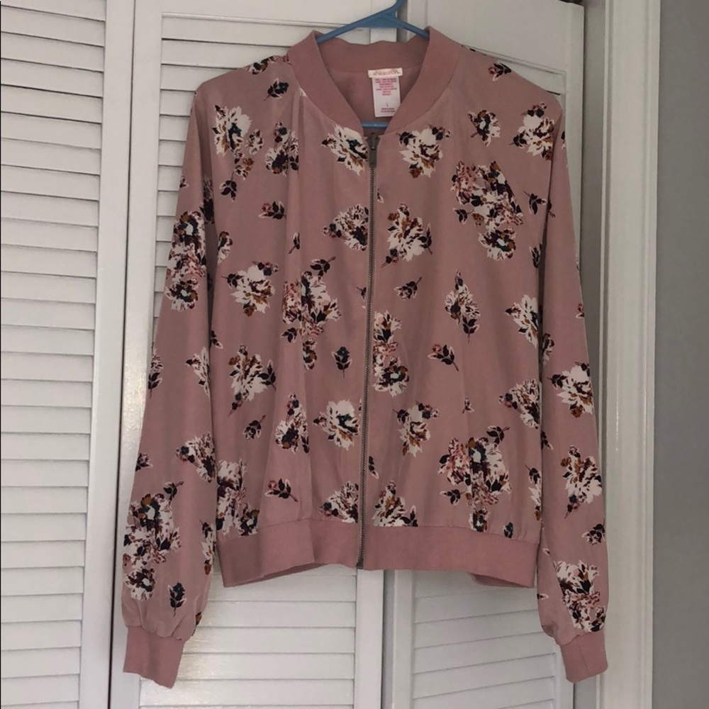 Xhilaration Pink Flowered Bomber Jacket